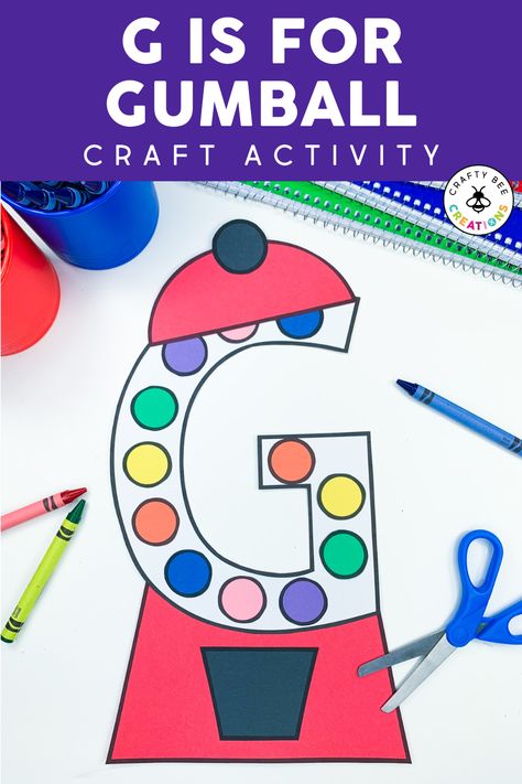 Use this adorable G is for Gumball craft to teach kids about the letter G. Work on fine motor skills, letter recognition, letter sounds, coloring, and so much more. Perfect for preschool and kindergarten centers, small groups, and reward parties. First Initial Craft Preschool, G Craft Preschool, Letter G Activities For Preschool Crafts, Letter G Craft For Preschoolers, G Is For Gumball Craft, G Letter Craft, Letter G Preschool Crafts, Letter G Crafts For Preschool, Letter G Activities For Toddlers