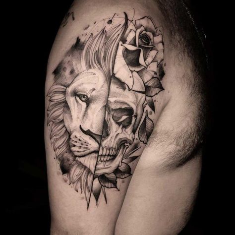 Skull Lion Tattoo, Lion Skull Tattoo, Female Lion Tattoo, Small Skull Tattoo, Lion Skull, Bull Skull Tattoos, Skull Tattoo Designs, Skull Tattoo Flowers, Lioness Tattoo