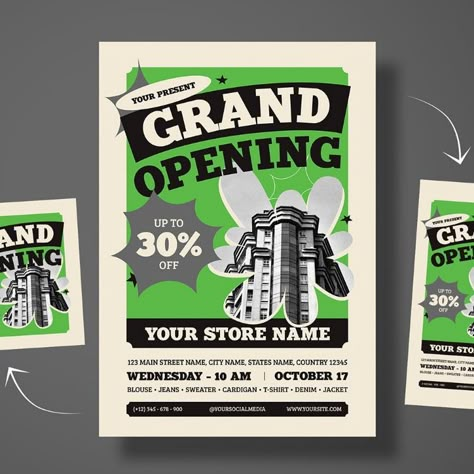 Creative Store Grand Opening Flyer Corporate Identity New Store Opening Poster Graphic Design, Soft Opening Poster Design, Store Opening Poster, Opening Flyer Design, Grand Opening Poster, Grand Opening Flyer, Store Grand Opening, Thesis Ideas, Cafe Menu Design