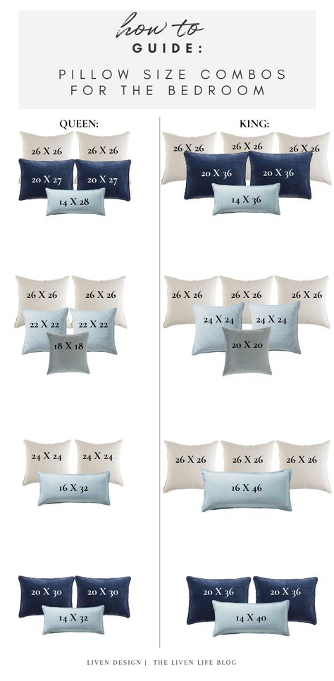 Bedroom Pillows Arrangement, Bed Pillow Arrangement, Pillow Size Guide, Bed Pillow Sizes, Bedroom Arrangement, Throw Bed, Pillow Arrangement, Cama King, How To Dress A Bed