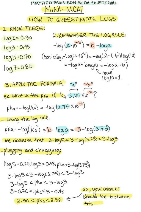 MCAT cheat sheet for logs Mcat Study Tips, Med School Prep, Mcat Prep, Mcat Study, General Science, Pa School, Med School Motivation, Medical School Motivation, Medical School Studying