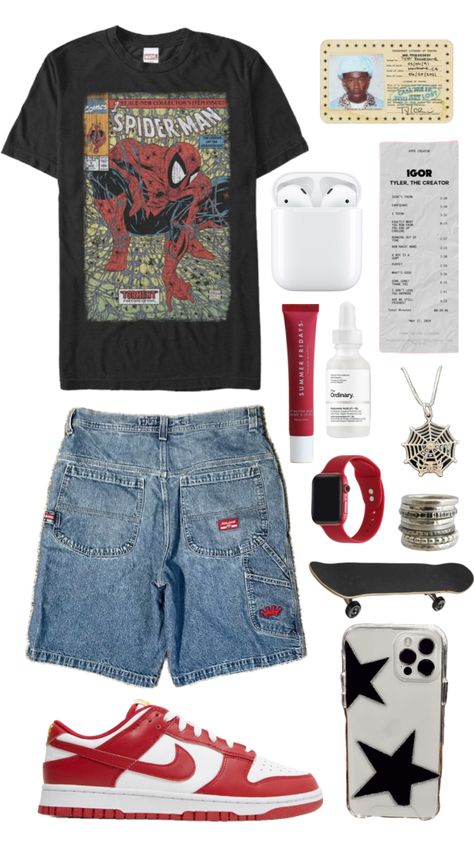 #skater #skateraesthetic #y2k #spiderman #grunge Y2k Spiderman, Spiderman Outfit, Outfit Inspo Casual, Diy Vetement, Tomboy Style Outfits, Swaggy Outfits, Cute Everyday Outfits, Really Cute Outfits, Casual Style Outfits