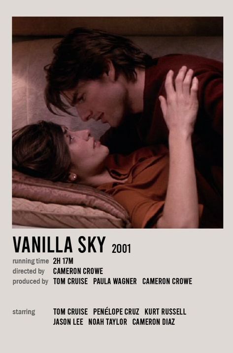 Polaroid movie poster Vanilla Sky Quotes, Noah Taylor, Polaroid Movie Poster, Sky Poster, Jason Lee, Sky Quotes, Vanilla Sky, Penelope Cruz, Tom Cruise