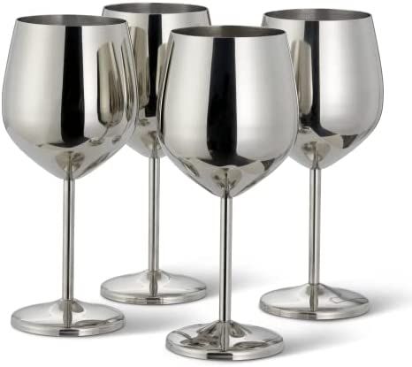 Oak & Steel - 4 Silver Stainless Steel Wine Glass Shatterproof Party Glasses Gift Set - 500ml : Amazon.co.uk: Home & Kitchen Rose Gold Wine Glasses, Silver Wine Glasses, Gold Wine Glasses, Gin And Tonic Glasses, Gin Glasses, Wine Glass Set, Bar Glassware, Glassware Collection, Glass Gifts