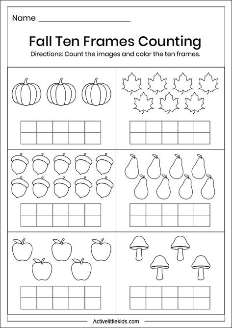 Fall Kindergarten Worksheets Free, Free Counting Worksheets Kindergarten, Fall Math Worksheets Kindergarten, Fall Sequencing Activities Preschool, Kindergarten Fall Worksheets Free Printables, Fall Math Worksheets Preschool, Prek Worksheets Free Printables Fall, Pre K October Activities, Fall Counting Activities Kindergarten