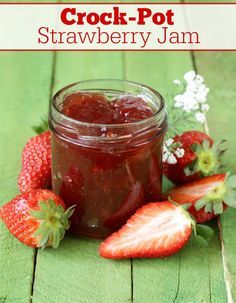 Crock-Pot Strawberry Jam - This amazing bright & fresh recipe for Crock-Pot Strawberry Jam is super easy and a great beginner recipe for anyone new to canning. [Gluten Free, Low Calorie, Low Carb, Low Cholesterol, Low Fat, Low Sodium, Low Sugar, Vegan, Vegetarian & 2 Weight Watchers SmartPoints Per Serving!] #CrockPotLadies #CrockPot #SlowCooker #Strawberry #Jam #Canning Crockpot Canning Recipes, Crockpot Jelly Recipes, Slow Cooker Strawberry Jam, Crockpot Jam Recipes, Crock Pot Jam, Crockpot Jam, Low Carb Low Cholesterol, Jam Canning, Fresh Recipe