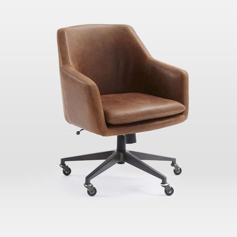 Brown Leather Office, Brown Leather Office Chair, Modern Desk Chair, Upholstered Office Chair, Table Ikea, Office Chair Without Wheels, Swivel Chair Desk, Best Office, Leather Office