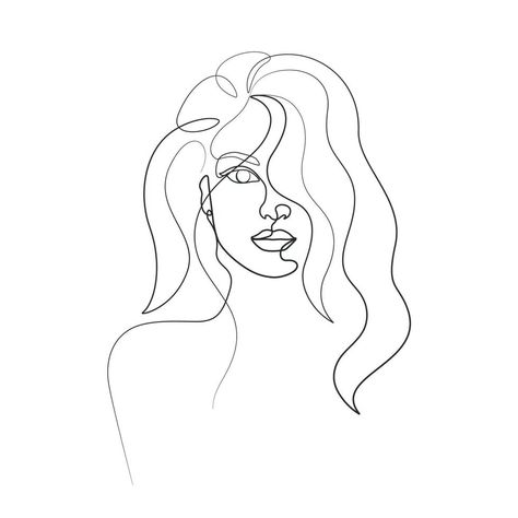 Woman One Line Art, Line Art Hair, Hair Line Drawing, Lady Line Drawing, Hair Line Art, Lady Line Art, Lady Drawing, Feminine Line Art, Line Drawing Woman