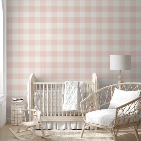 Jumbo Buffalo Check Plaid Blush Pink Off White Wallpaper Pink Plaid Nursery, Pink Baby Nursery Ideas, Pink Puppy Nursery, Blush Nursery Ideas, Pink Toddler Room, Pink Toddler Rooms, Pink Gingham Wallpaper, Pink Baby Nursery, Off White Wallpaper