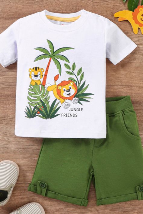 Baby Boy Dress 1 Year - Baby Boy Cotton Half Sleeves T-Shirt and Knee Length Shorts Lion Print Kids T Shirt Design Boys, Kids Tshirt Designs, Boys Decal, Boys Shirts Pattern, Party Wear Frocks, Kids Wear Boys, Kids Dress Boys, Baby Boy T Shirt