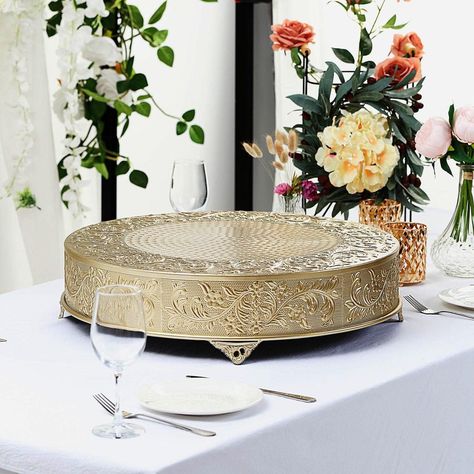 Purchase 22” Gold Embossed Round Cake Plateau, Metal Cake Stand Cake Riser Beaded Cake Stand, Elegant Cake Stands, Cake Riser, Wedding Cake Designs Simple, Dessert Display Wedding, 4 Cake, Gold Cake Stand, Metal Cake Stand, Round Cake Stand