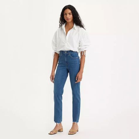 724 High Rise Slim Straight Cropped Women's Jeans - Dark Wash | Levi's® US Levis 724 High Rise Straight Outfit, Levis 724, Straight Jeans Outfit, Levis Outfit, Slim Straight Jeans, Jean Outfits, Women's Jeans, Levi's, Straight Leg