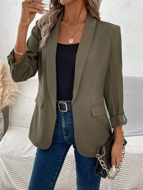 Olive Blazer Outfit, Olive Green Blazer Outfit, Womens Green Blazer, Green Blazer Outfit, Outfit Minimalista, Green Outfits For Women, Blazer Verde, Jeans Blazer, Looks Jeans