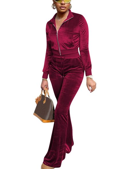 PRICES MAY VARY. 【 Material 】This two piece outfits for women is made of velour, high elasticity lightweight and soft, slim and comfortable. Elastic fabric allows you to move freely. Womens velour jogger tracksuit 2 piece outfits set, plus size sweatsuits set, workout sets for women, athleisure sets women，Vintage elegant velvet, worn for luxury and sophistication，womens velour sweatsuit suit with zip up jacket and pants sets, perfect for Spring Fall and Winter. 【 Benefits 】Velvet has a soft and Velvet Outfits For Women, Plus Size Two Piece Outfit, Women Athleisure, Workout Sets For Women, Crop Top Jacket, Velvet Joggers, Sweat Suits, Velvet Sweatshirt, Tracksuit Set