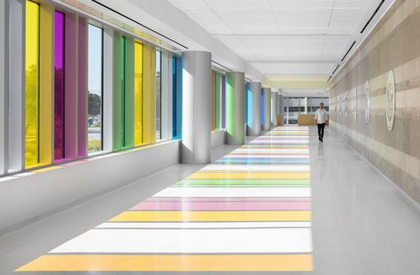 Interactive Art Gallery, Aj Brown, Ambulatory Care, School Building Design, School Hallways, Kindergarten Design, Glazed Walls, School Interior, Public Private Partnership