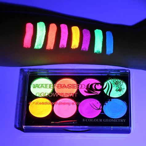 Pintura Facial Neon, Halloween Party Makeup, Neon Face Paint, Face Paint Kit, Glow Paint, Make Up Tools, Palette Art, Glowing Makeup, Dark Makeup