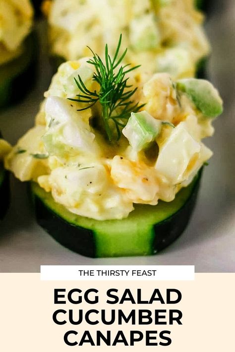 This egg salad cucumber canapé recipe is the perfect appetizer for Easter and Mother’s Day brunches. It is gluten-free and dairy-free and can be made in just 10 minutes. Feast Recipes, Vegetarian Appetizer, Salad Cucumber, Canapes Recipes, Plate Lunch, Healthy Dips, Delicious Magazine, Lchf Recipes, Vegetarian Appetizers