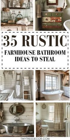 Discover modern rustic farmhouse bathroom decor ideas with a blend of charming colors and designs, offering inspiration for transforming small spaces into stylish sanctuaries. Explore vanity ideas and paint colors that infuse modern flair into rustic elements, empowering you to design a bathroom retreat that perfectly balances elegance and functionality. Modern Rustic Farmhouse Bathroom, Country Bathroom Ideas Rustic, Small Country Bathroom, Rustic Bathroom Decor Ideas, Small Rustic Bathroom Ideas, Rustic Farmhouse Bathroom Ideas, Rustic Farmhouse Bathroom Decor, Modern Farmhouse Bathroom Ideas, Small Farmhouse Bathroom