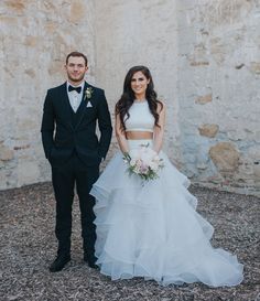 This two piece wedding dress is perfectly complemented by the minimalistic jewelry – such an elegant way to rock this style. // Geometric Garden Wedding Graduation Party Dress, Dresses Bow, Charming Wedding, Two Piece Wedding Dress, White Weddings, Graduation Party Dresses, White Prom Dress, Dresses Cheap, Piece Prom Dress