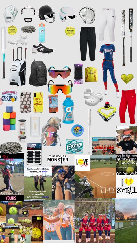 Soft Ball Practice Outfits, Outfits For Softball Practice, Softball Things You Need, Softball Packing List, What To Pack In Softball Bag, What’s In My Softball Bag, Soft Ball Outfits, Preppy Softball Wallpaper, Softball Lockscreen