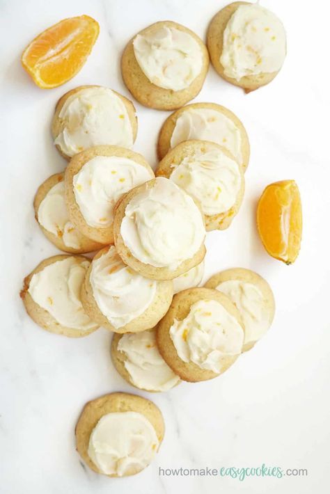 ORANGE DROP COOKIES with orange butter icing. EASY, DELICIOUS. Orange Cookies Recipes, Orange Drop Cookies, Strawberry Cake Mix Cookies, Orange Butter, Peanut Butter Sandwich Cookies, Drop Cookie Recipes, Cookie Recipes From Scratch, Orange Icing, Orange Frosting