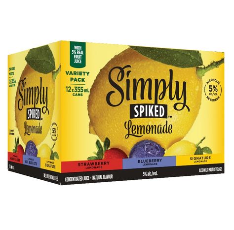 SIMPLY SPIKED LEMONADE VARIETY PACK: 12 X Can 355 ml Spiked Lemonade, Summer Beer, Beer Store, Blueberry Lemonade, Berry Fruit, Alcohol Drink Recipes, Cold Beer, Strawberry Lemonade, Fresh Berries