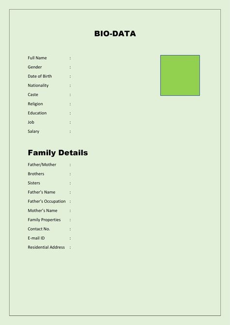 Here is the Preview of Bio-data Format For Marriage -Free Word and PDF Samples Bio-data ... Read moreBio-data Format For Marriage -Free Word and PDF Samples The post Bio-data Format For Marriage -Free Word and PDF Samples appeared first on TechGuruPlus.com. Marriage Profile Format, Bio Data Template, Bio Data Format For Student, Biodata Format Download For Job, Marriage Biodata Format In Word Download, Hindu Marriage Biodata Format For Girl, Bio Data Format For Job Pdf, Marriage Biodata Format, Bio Data For Marriage