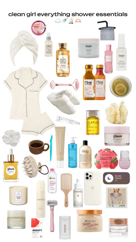 Wishlist Essentials, Everything Shower Essentials, Essentials Wishlist, Self Care Wishlist Ideas, Shower Essentials Aesthetic, Hygiene Essentials, That Girl Essentials, Girl Essentials, Clean Girl Products