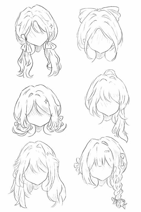 Hair Inspo For Drawing, Anime Cute Art Style, Anime Hair Drawing Tutorial Step By Step, Anime Drawings Tutorials Step By Step Easy, How To Draw Anime Tutorials, Anime Hair Tutorial Step By Step, How To Draw Anime Hair Step By Step, Anime Drawings Tutorials Hair, Easy Hair Drawings Step By Step