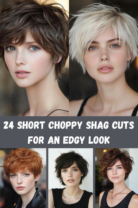 Choppy shag haircuts bring an edgy, rocker-chic vibe. Check out these 24 short, choppy styles that are full of texture and attitude for a bold new look. Short Shag With Undercut, Short Hairstyles For Women Over 40 Edgy, Choppy Shag Bob Hairstyles, Short Shaggy Hairstyle Women, Choppy Rocker Hair, Short Rockstar Hair, Choppy Shag Haircut, Short Curly Shag Haircut, Choppy Messy Short Hair