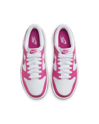 Designed for basketball but adopted by skaters, the Nike Dunk Low helped define sneaker culture. Now this mid-'80s icon is an easy score for your closet. With ankle padding and durable rubber traction, these are a slam dunk whether you're learning to skate or getting ready for school. Shown: White/Pink/Laser Fuchsia Style: FB9109-102 Dunks Hot Pink, Foam Pink Dunks, Hyper Pink Dunks, Active Fuschia Dunks, Nike Dunk Low Active Fuchsia, 80s Icons, Slam Dunk, School Readiness, Nike Dunk Low