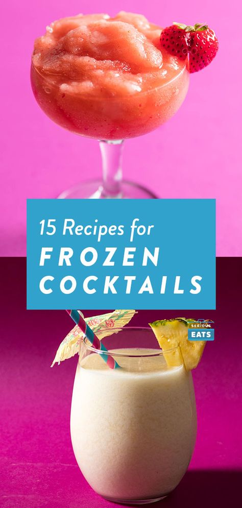 15 Frozen-Cocktail Recipes Worth the Brain Freeze Frozen Blender Drinks Alcohol, Ninja Cocktail Recipes, Frozen Painkiller Cocktail, Blender Alcohol Drinks, Frozen Daquiri Recipe Classic, Blender Alcohol Drinks Recipes, Easy Frozen Cocktail Recipes, Frozen Cocktail Recipes Alcohol, Frozen Cocktails Recipes