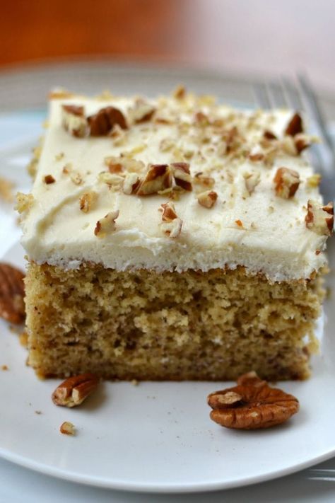 Easy Banana Cake Recipe | Small Town Woman Easy Banana Cake, Banana Nut Cake, Banana Cake Recipe Easy, Wacky Cake, Cream Cheese Frosting Cake, Banana Cake Recipe, Cake With Cream Cheese Frosting, Pecan Cake, Cream Cheese Recipes