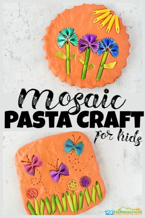 Clay Activities For Kids, Flower Crafts Preschool, Flower Science, Macaroni Crafts, Pasta Crafts, January Colors, June Crafts, Pasta Art, Art Project For Kids