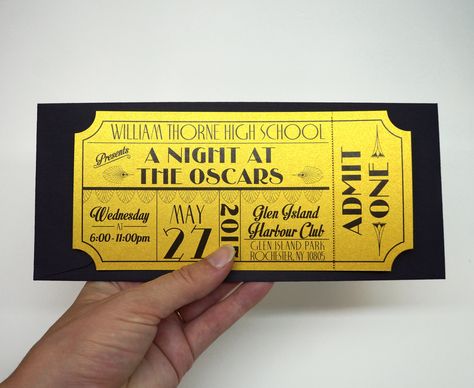 Old Hollywood Art, Movie Ticket Wedding Invitations, Prom Invitations, Old Hollywood Prom, Hollywood Prom, Hollywood Art Deco, Movie Ticket Invitations, Prom Tickets, Deco Cinema