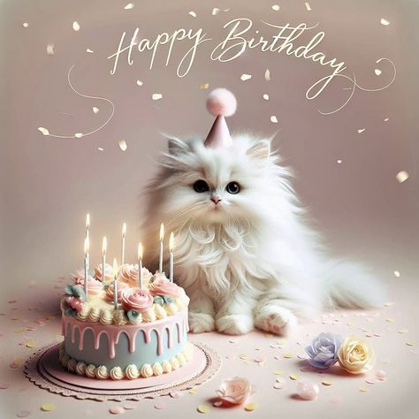 Happy Birthday Kitty Pictures, Kitty Birthday Wishes, Happy Birthday Cats Cute, Happy Birthday With Cats, Happy Birthday Cat Images, White Turkish Angora, Happy Birthday Beautiful Daughter, Happy Birthday Kitten, Happy Birthday Cats