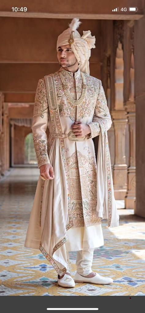 Luxury Groom Suit, Wedding Dress Groom Indian, Ambani Wedding Mens Outfit, Groom Clothes Wedding Indian, Designer Sherwani For Men Grooms, Gujarati Groom Outfit, Sherwani For Men Wedding New, 3 Piece Sherwani Men, Groom Dress Men Indian For Marriage