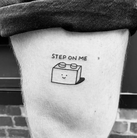 From flowers and cats to Pikachu, here are some of our favorite funny tattoos. These clever, silly tattoos take joking to the next level. #tattoos Lego Tattoo Ideas, Goofy Tattoos, Quirky Tattoos, Hamburg Tattoo, Silly Tattoos, Funny Small Tattoos, Flowers And Cats, Dumbest Tattoos, Lego Tattoo