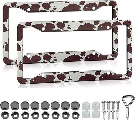 Amazon.com: LIN KANG Mexican Tiles License Plate Frames - 2 Pack Mandala Boho License Plate Frame for Women Men, Universal Accessories License Plate Cute Aluminum Car Tag Frames for Women Men US Vehicles : Automotive Cow Print Car Accessories, Brown Cow Print, Cool Truck Accessories, Pack Animal, New Car Accessories, Mandala Boho, Car Frames, Brown Cow, Design Installation