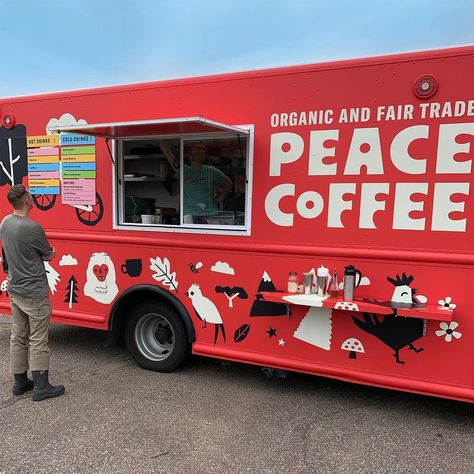 Foodtrucks Ideas, Pizza Food Truck, Peace Coffee, Food Van, Postage Stamp Design, Coffee Truck, Fair Trade Coffee, Food Truck Design, Experiential Marketing