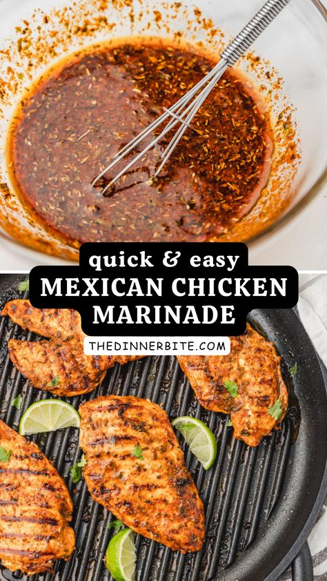 Discover the secret to a restaurant-worthy meal at home with our easy Mexican chicken marinade - The Dinner Bite. Packed with flavors of Mexican cuisine, this quick and easy marinade will transform your ordinary chicken into a deliciously moist and succulent dish. Get ready to impress your family with your new culinary skills. Paprika Chicken Marinade, Grilling Mexican Recipes, Easy Chicken Fajita Marinade, Mexican Chicken Marinades, Chicken Wrap Marinade, Chicken Cutlet Marinades, Quick Mexican Chicken Marinade, Best Chicken Taco Marinade, Best Mexican Chicken Recipes