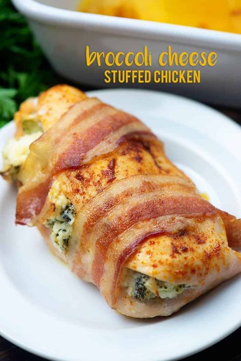 Broccoli and Cheese Stuffed Chicken Breasts - these are a favorite with my kids! So cheesy and low carb too! #lowcarb #keto #chicken #recipes Broccoli And Cheese Stuffed Chicken, Stuffed Chicken Breasts, Cheese Stuffed Chicken Breast, Keto Lasagna, Cheese Stuffed Chicken, Wrapped Chicken, Chicken Stuffed, Cheese Chicken, Resep Diet