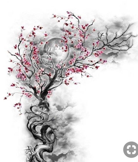 Japanese Cherry Blossom Forearm Tattoo, Japanese Blossom Tattoo, Cherry Tree Tattoos, Cherry Blossom Tree Tattoo, Tattoo Designs Unique, Unique Half Sleeve Tattoos, Blossom Tree Tattoo, Half Sleeve Tattoos, Celestial Tattoo