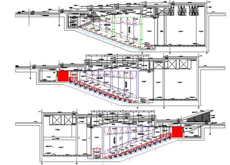 Auditorium Section CAD Drawing; the architecture building side section drawing includes seating arrangement and wall detail in AutoCAD format. download DWG file of auditorium project with all dimensions and description detail. Auditorium Section, Auditorium Architecture, Wall Detail, Auditorium Seating, Section Drawing, Conference Hall, Architecture Sketchbook, Building Section, Cultural Architecture