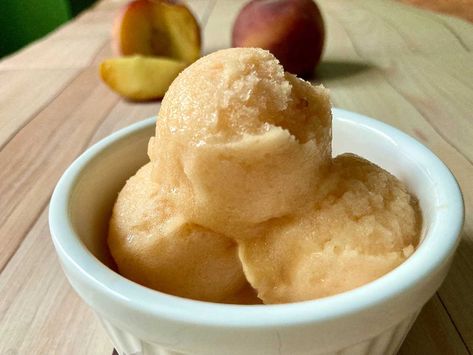 Peach Sorbet Recipe Sorbet In Ice Cream Maker, Sorbet Recipes For Ice Cream Maker, Chocolate Gelato Recipe, Peach Sorbet Recipe, Recipes From Italy, Homemade Sorbet, Sherbet Ice Cream, Sherbet Recipes, Ice Cream Recipes Machine