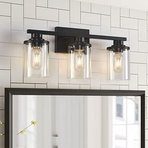 Bathroom Vanity Light Modern, Light Modern Bathroom, Black Bathroom Vanity Light, Black Bathroom Light Fixtures, Lights For Bathroom, Bathroom Lights Over Mirror, Black Bathroom Light, Modern Bathroom Light Fixtures, Black Bathroom Vanity