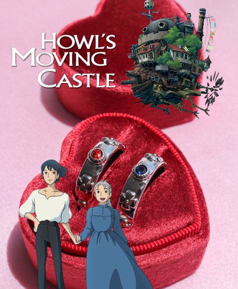 Anime Rings, Pair Rings, Castle Ring, Howl And Sophie, Couple Band, Ring Couple, Promise Rings For Couples, Anime Jewelry, Couples Ring Set