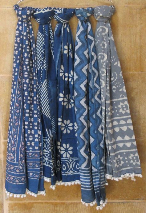 Duppattas Designs Ideas, Kalamkari Dresses, Blue Dupatta, Indigo Prints, Designer Kurti Patterns, Handmade Scarf, Abstract Hand, Kurti Designs Party Wear, Scarf Women Fashion