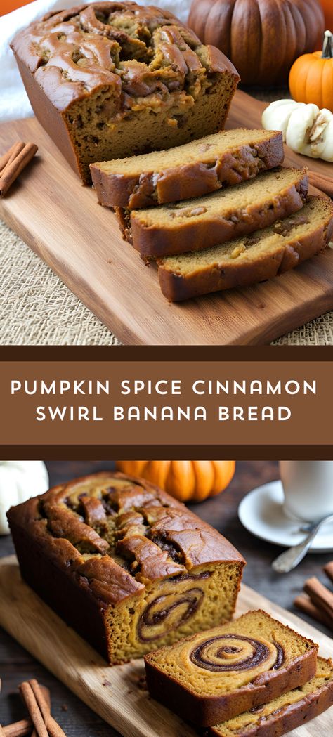 🍂 Indulge in the ultimate fall comfort food with this Pumpkin Spice Cinnamon Swirl Banana Bread recipe! 🍁🎃 Moist and flavorful, it combines the sweetness of ripe bananas with the warmth of pumpkin spice and cinnamon swirls. Perfect for cozy mornings or afternoon treats! 😋#myskinnyrecipes  #PumpkinSpice #BananaBread #FallBaking #ComfortFood 🍞🧡 Banana Bread With Pumpkin Spice, Breakfast Loafs, Fall Banana Bread, Pumpkin Spice Banana Bread, Blueberry Oatmeal Cookies, Lemon Blueberry Cookies, Cinnamon Swirl Banana Bread, Cinnamon Swirls, Cinnamon Banana Bread