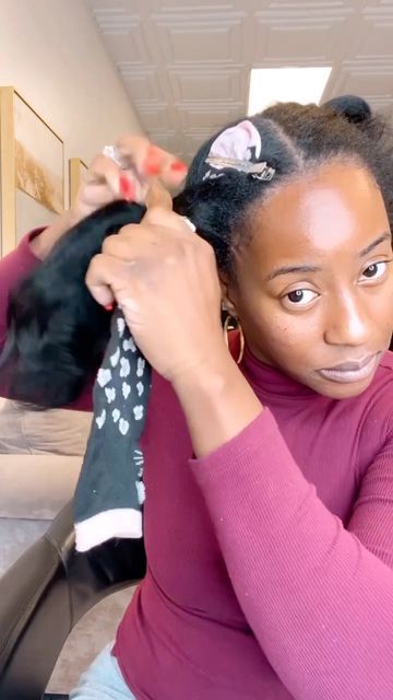 @haircareavenue on Instagram: "Flawless!👌🏾Have you tried the sock method? follow @haircareavenue for daily natural hair tips and inspiration for men and women ✨✨✨ 🎥: @misslondonbella • Heatless Curls for the Girls !!! Try it! #heatlesscurls #sockcurls #misslondonbella #healthyhairisalifestyle . . . Inspired by @_naturallyphenomenal_ Sleep Bonnet by @kenxbeauty . Foam @lovelottabody" Sock Curls Black Hair, Sock Curls On Natural Hair, Sock Trick For Hair, Sock Curls Black Women, Sock Curls Natural Hair, How To Curl Hair With Socks Sleep, Heatless Hairstyles Black Women, Heatless Curls Overnight Black Women, Sock Method Curls